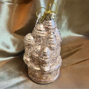 Christmas Ornament Elegant Gold Sand Castle Glass Glitter St. Nicholas Square